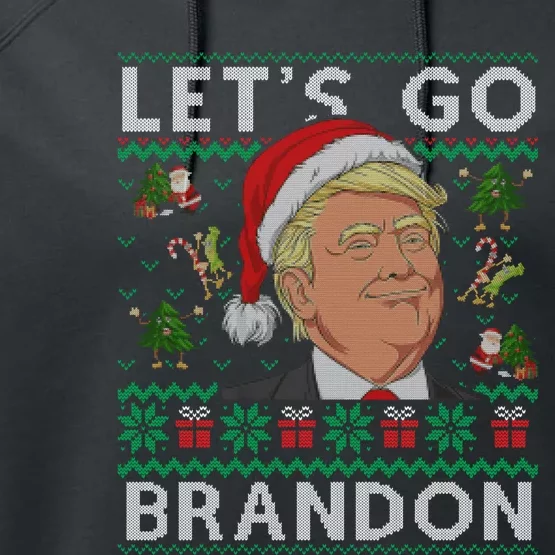 Funny Let's Go Brandon Trump Ugly Christmas Sweater Gifts Performance Fleece Hoodie