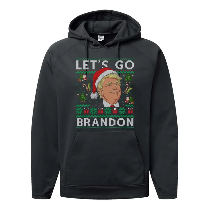 Funny Let's Go Brandon Trump Ugly Christmas Sweater Gifts Performance Fleece Hoodie