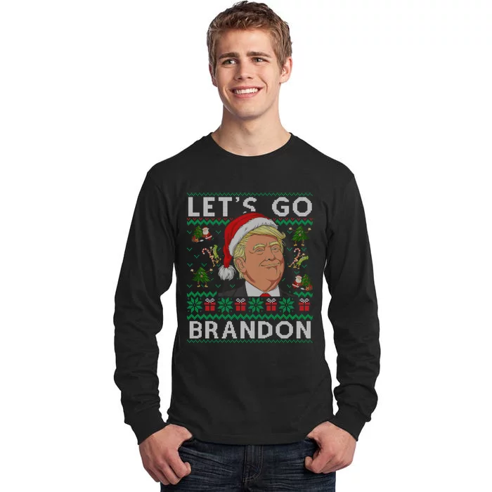 Funny Let's Go Brandon Trump Ugly Christmas Sweater Gifts Tall Long Sleeve T-Shirt