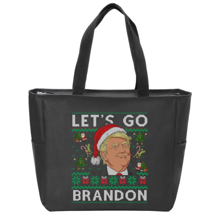 Funny Let's Go Brandon Trump Ugly Christmas Sweater Gifts Zip Tote Bag