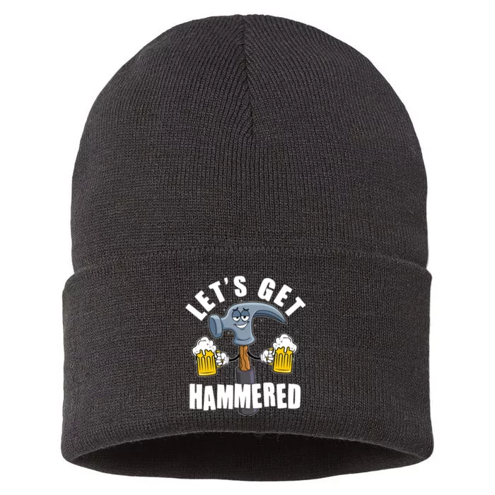 Funny Lets Get Hammered Drunk Hammer Beer Lover Sustainable Knit Beanie