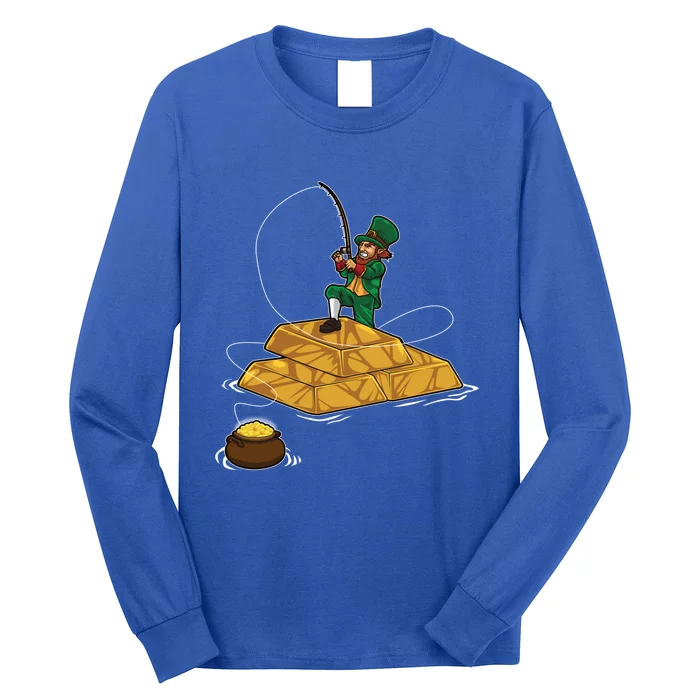 Fishing Leprechaun Gift Irish Angler Gift Lucky Wealth Funny Gift Long Sleeve Shirt