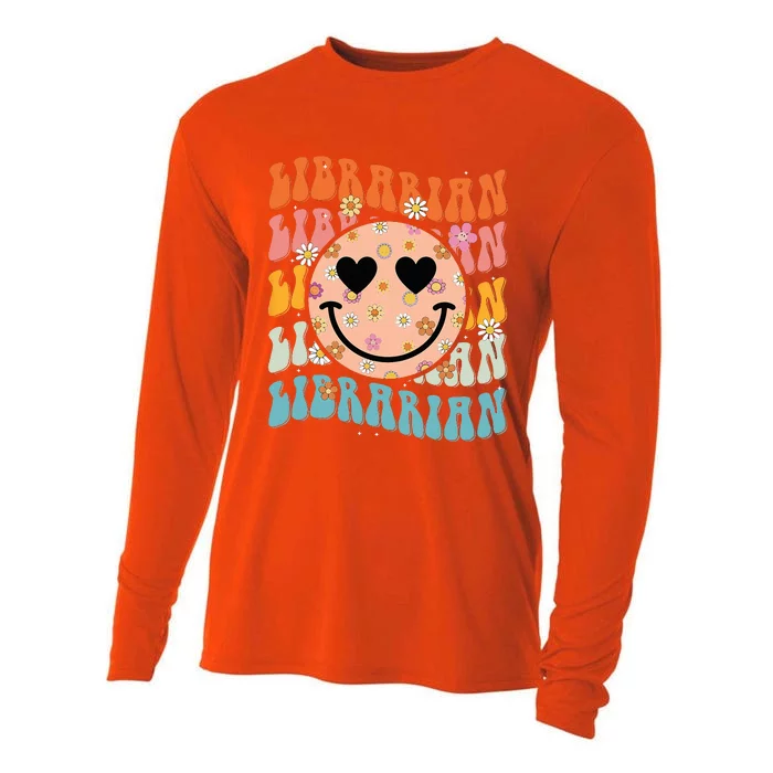 Funny Librarian Groovy Back To School Teachers Day Cooling Performance Long Sleeve Crew