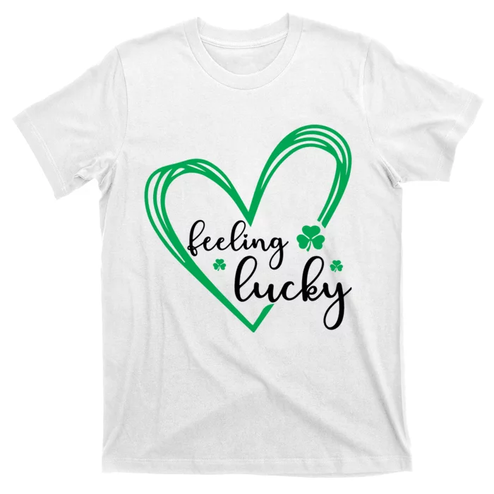 Feeling Lucky Green Doodle Heart Saint Patricks Day T-Shirt