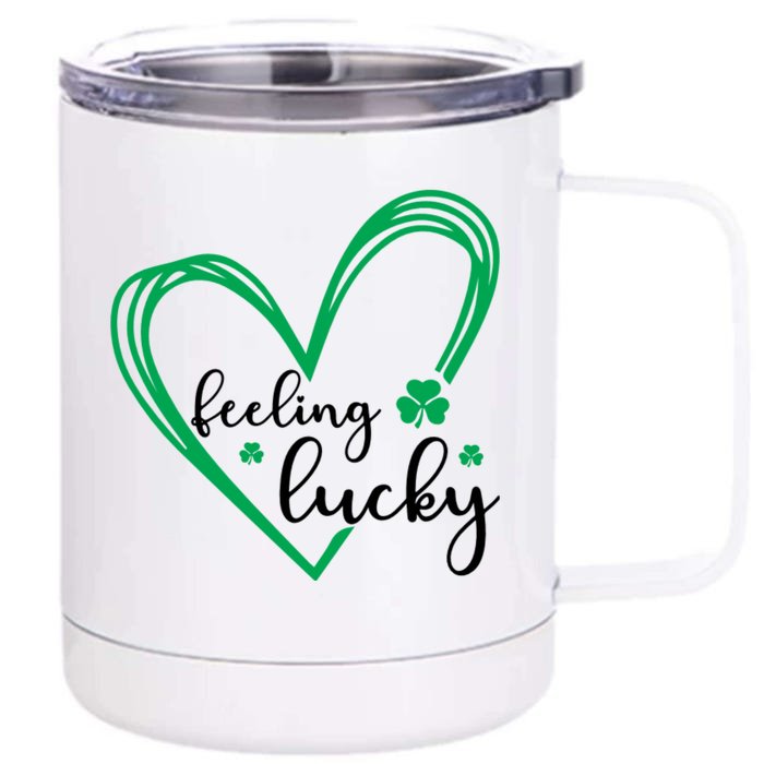 Feeling Lucky Green Doodle Heart Saint Patricks Day Front & Back 12oz Stainless Steel Tumbler Cup