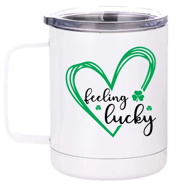 Feeling Lucky Green Doodle Heart Saint Patricks Day Front & Back 12oz Stainless Steel Tumbler Cup