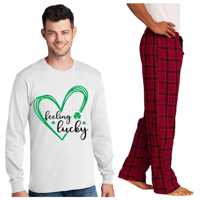 Feeling Lucky Green Doodle Heart Saint Patricks Day Long Sleeve Pajama Set