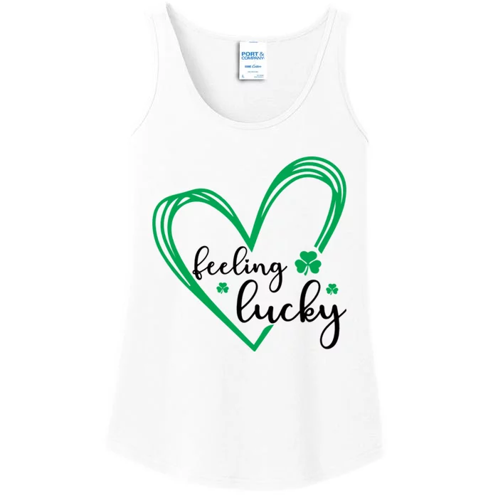 Feeling Lucky Green Doodle Heart Saint Patricks Day Ladies Essential Tank