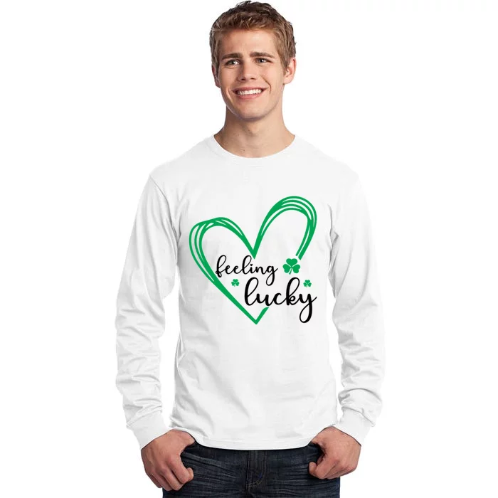 Feeling Lucky Green Doodle Heart Saint Patricks Day Tall Long Sleeve T-Shirt