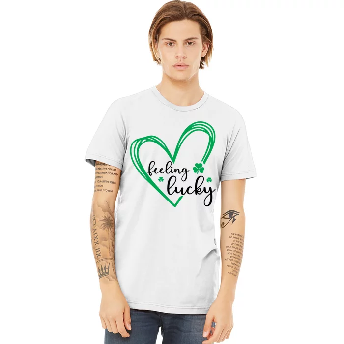 Feeling Lucky Green Doodle Heart Saint Patricks Day Premium T-Shirt