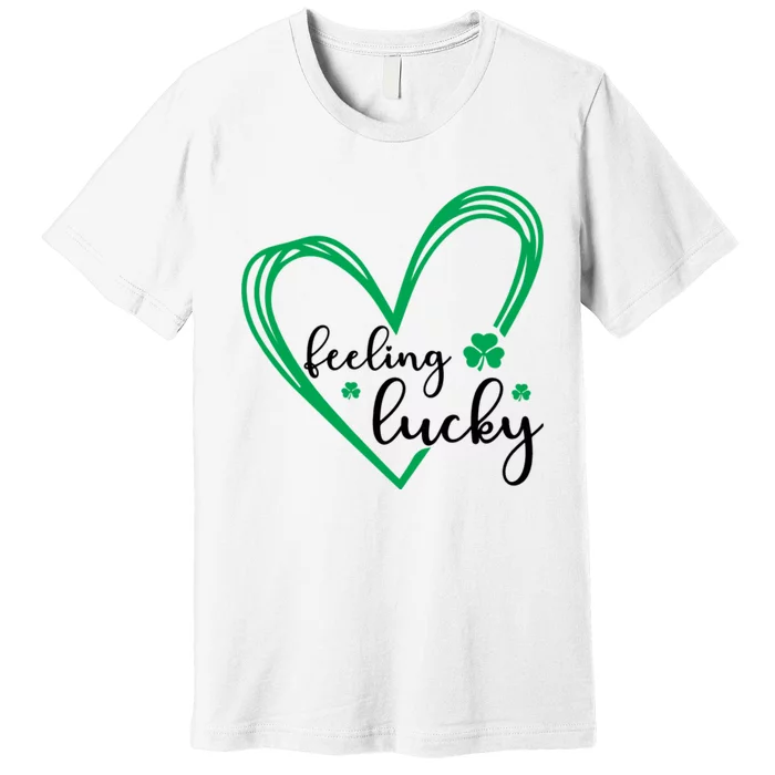 Feeling Lucky Green Doodle Heart Saint Patricks Day Premium T-Shirt