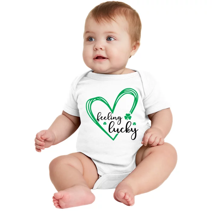 Feeling Lucky Green Doodle Heart Saint Patricks Day Baby Bodysuit