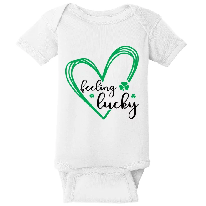 Feeling Lucky Green Doodle Heart Saint Patricks Day Baby Bodysuit