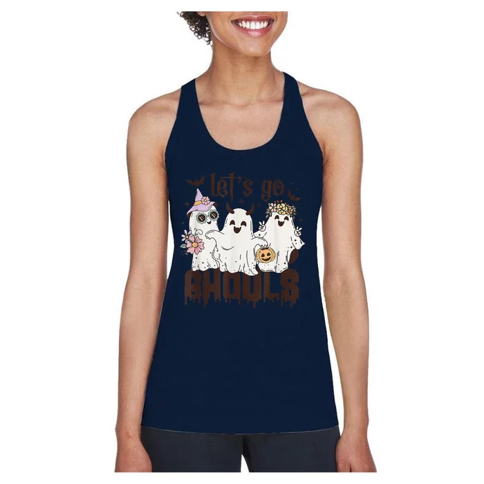 Funny LetS Go Ghouls Ghosts Halloween Pun Cute Retro Joke Women's Racerback Tank