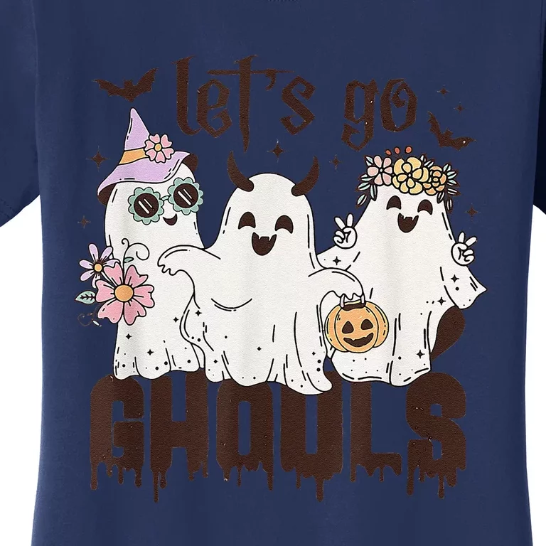 Funny LetS Go Ghouls Ghosts Halloween Pun Cute Retro Joke Women's T-Shirt