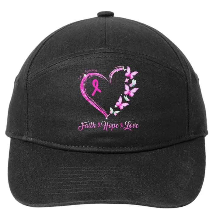 Faith Love Hope IM A Survivor Breast Cancer Awareness 7-Panel Snapback Hat