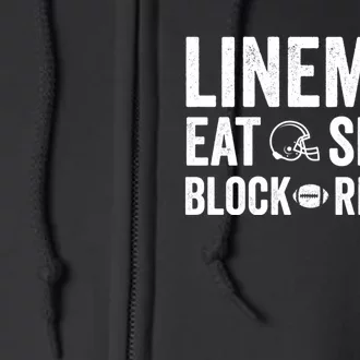 Football Lineman Hoodie Eat Sleep Block Repeat Full Zip Hoodie