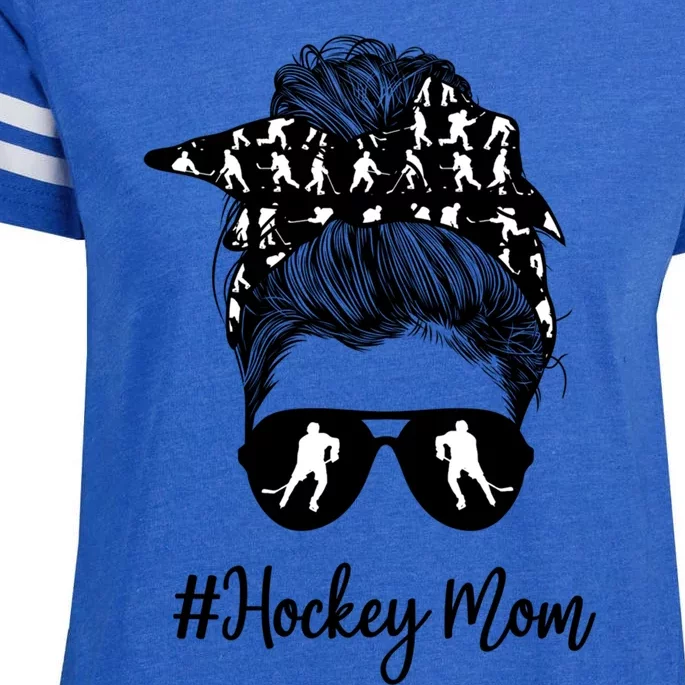 Funny Life Hockey Mom Leopard Messy Bun Glasses Cute Gift Enza Ladies Jersey Football T-Shirt