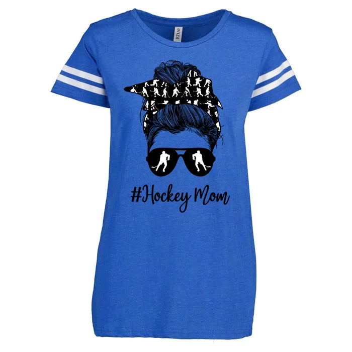 Funny Life Hockey Mom Leopard Messy Bun Glasses Cute Gift Enza Ladies Jersey Football T-Shirt