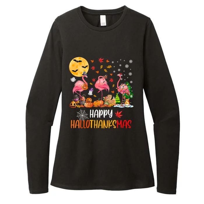 Flamingo Lover Happy Hallothanksmas Meaningful Gift Womens CVC Long Sleeve Shirt