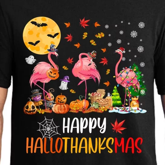 Flamingo Lover Happy Hallothanksmas Meaningful Gift Pajama Set