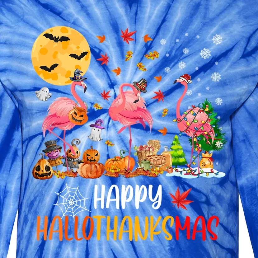 Flamingo Lover Happy Hallothanksmas Meaningful Gift Tie-Dye Long Sleeve Shirt