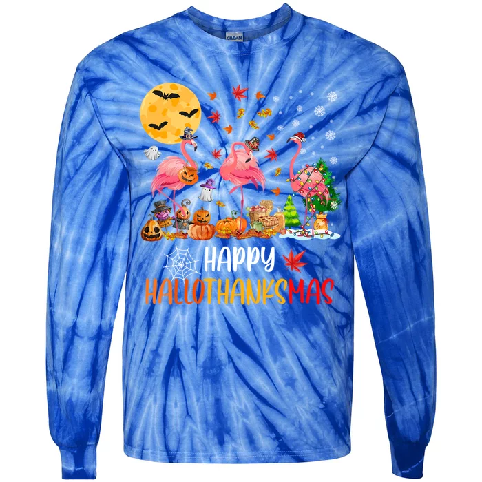 Flamingo Lover Happy Hallothanksmas Meaningful Gift Tie-Dye Long Sleeve Shirt