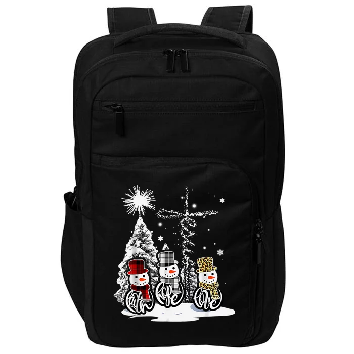 Faith Love Hope Cross Winter Snowman Impact Tech Backpack