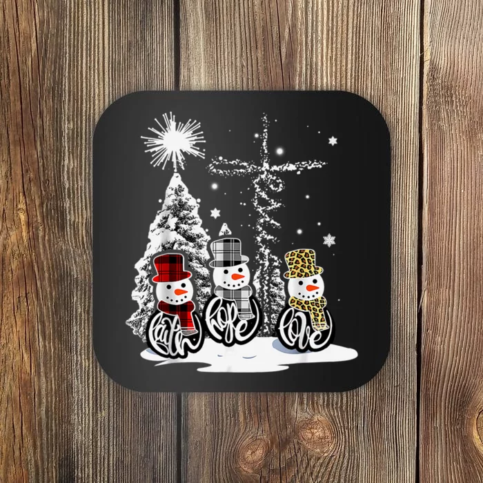 Faith Love Hope Cross Winter Snowman Coaster