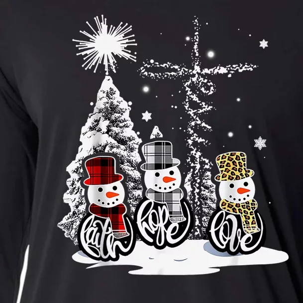 Faith Love Hope Cross Winter Snowman Cooling Performance Long Sleeve Crew