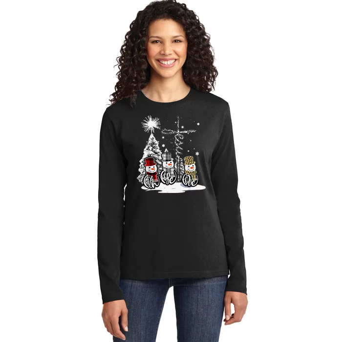 Faith Love Hope Cross Winter Snowman Ladies Long Sleeve Shirt