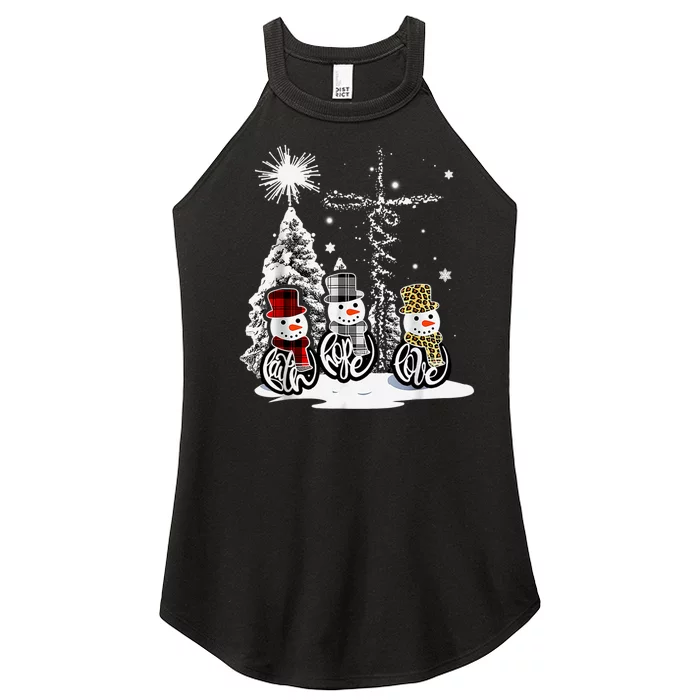 Faith Love Hope Cross Winter Snowman Women’s Perfect Tri Rocker Tank