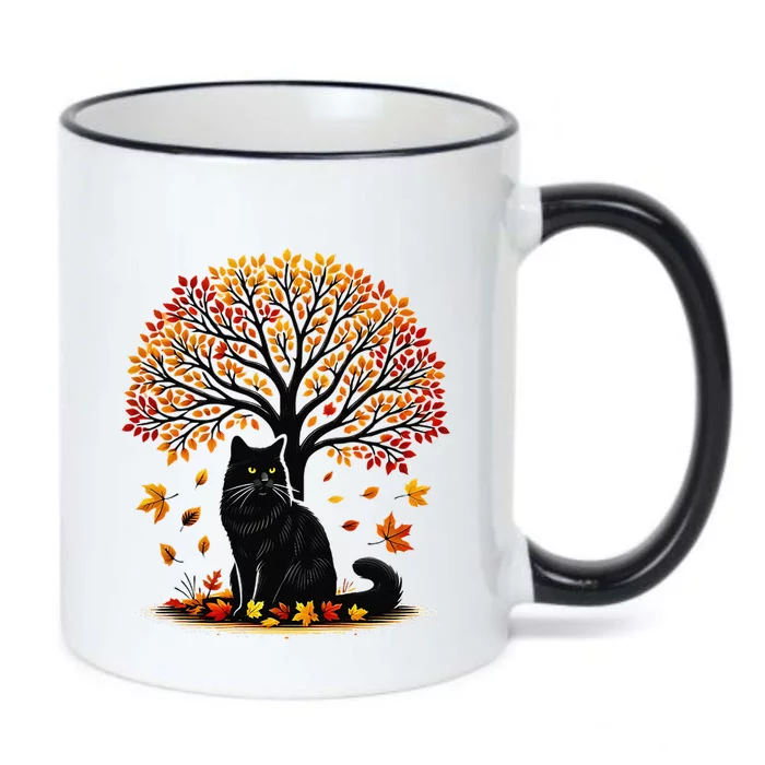 Fall Leaves Hello Autumn Cat Tree Thanksgiving Black Color Changing Mug