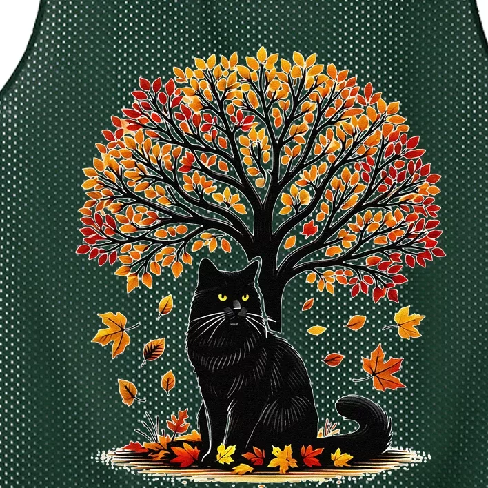 Fall Leaves Hello Autumn Cat Tree Thanksgiving Mesh Reversible Basketball Jersey Tank