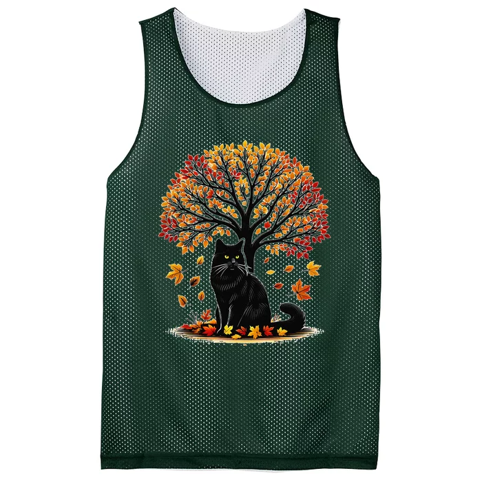 Fall Leaves Hello Autumn Cat Tree Thanksgiving Mesh Reversible Basketball Jersey Tank