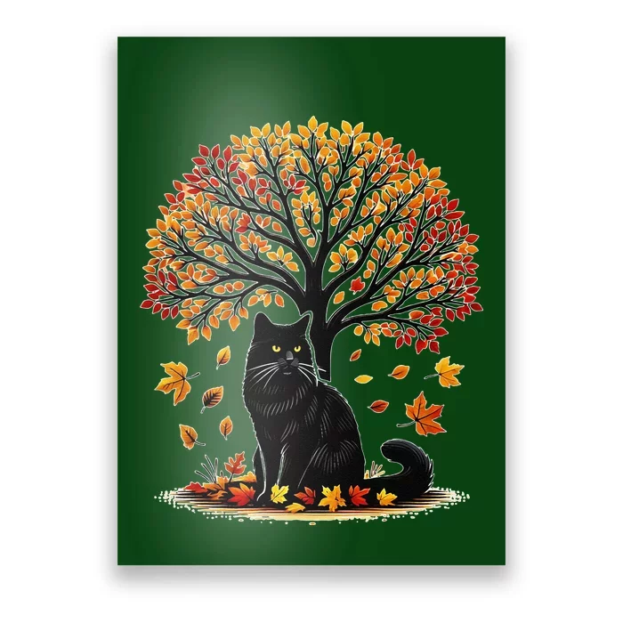 Fall Leaves Hello Autumn Cat Tree Thanksgiving Poster