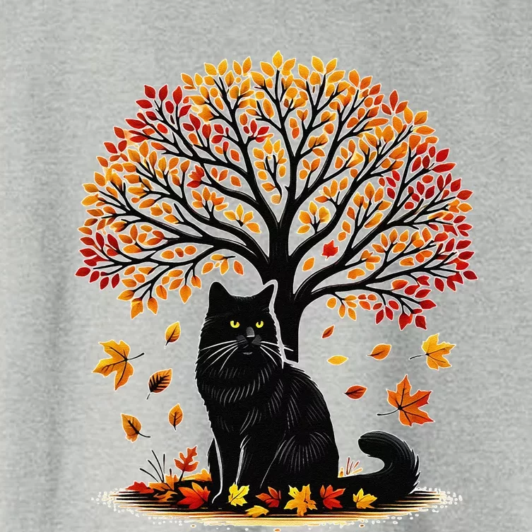 Fall Leaves Hello Autumn Cat Tree Thanksgiving Women's Crop Top Tee