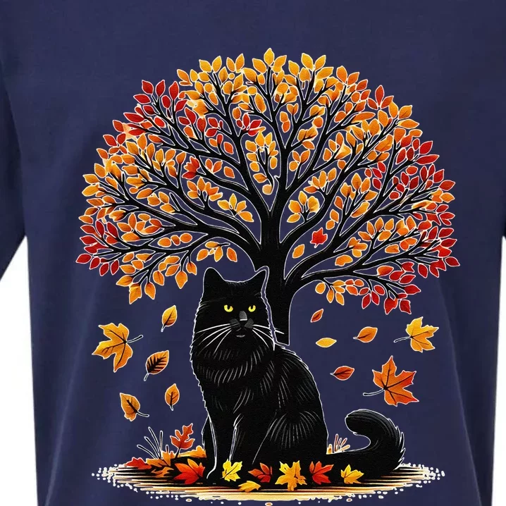 Fall Leaves Hello Autumn Cat Tree Thanksgiving Sueded Cloud Jersey T-Shirt