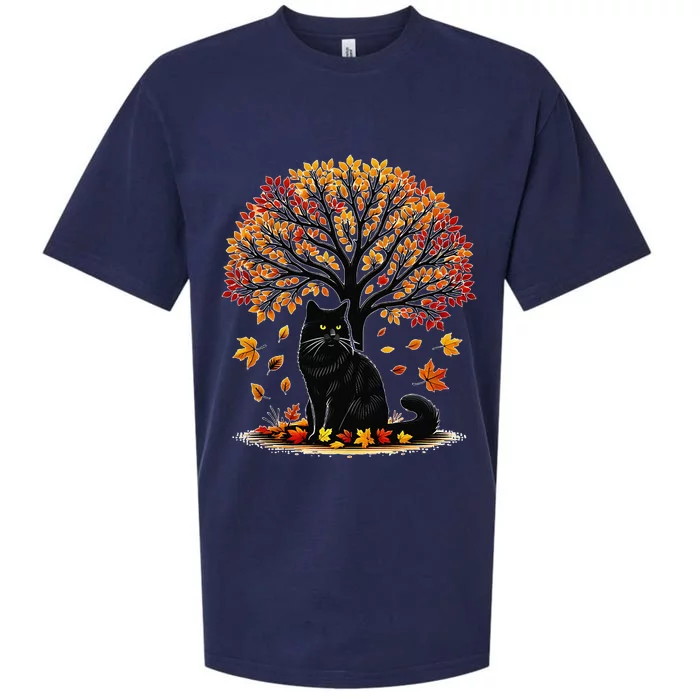 Fall Leaves Hello Autumn Cat Tree Thanksgiving Sueded Cloud Jersey T-Shirt