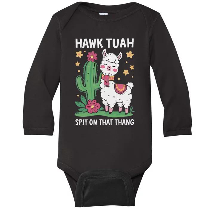 Funny Llama Hawk Tush Spit On That Thing Presidential Parody Baby Long Sleeve Bodysuit