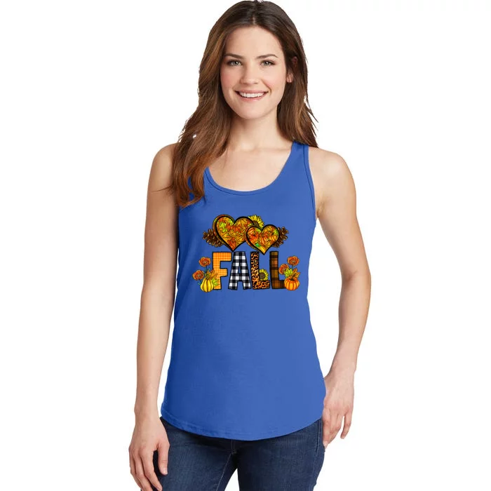 Fall Leopard Heart Pumpkin Sunflower Autumn Thanksgiving Gift Ladies Essential Tank