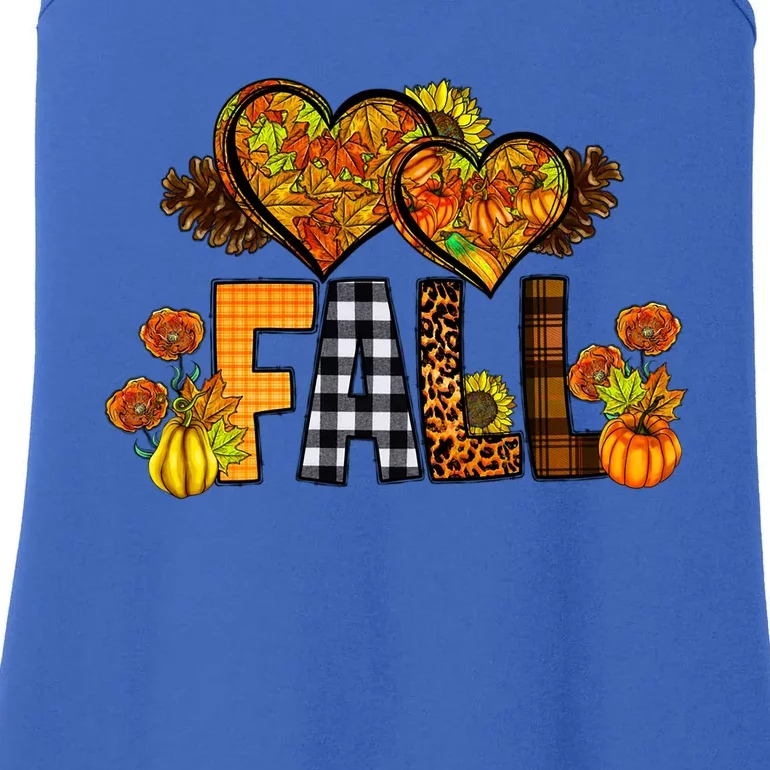 Fall Leopard Heart Pumpkin Sunflower Autumn Thanksgiving Gift Ladies Essential Tank