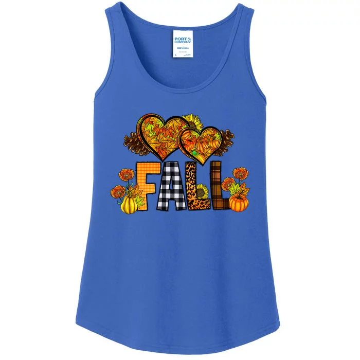 Fall Leopard Heart Pumpkin Sunflower Autumn Thanksgiving Gift Ladies Essential Tank