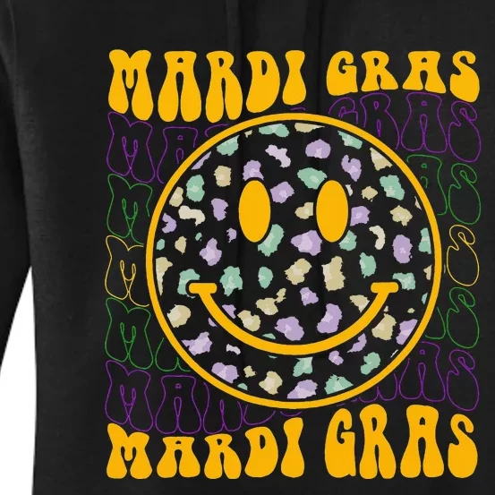 Funny Leopard Hippie Face Groovy Mardi Gras Women's Pullover Hoodie