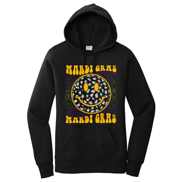 Funny Leopard Hippie Face Groovy Mardi Gras Women's Pullover Hoodie