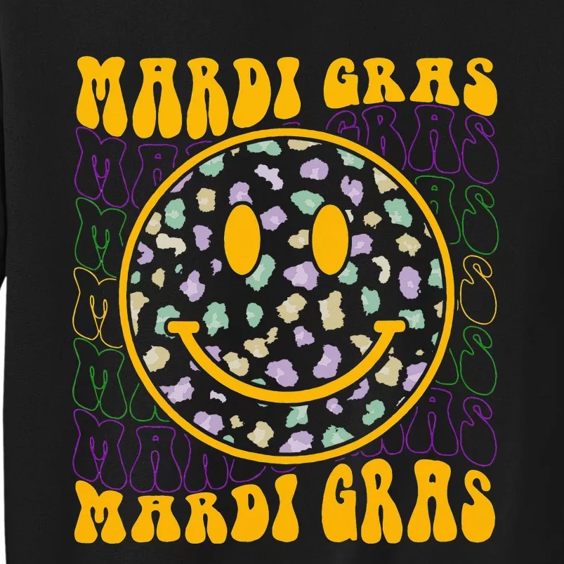 Funny Leopard Hippie Face Groovy Mardi Gras Tall Sweatshirt