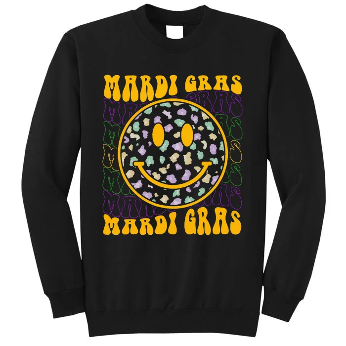 Funny Leopard Hippie Face Groovy Mardi Gras Tall Sweatshirt