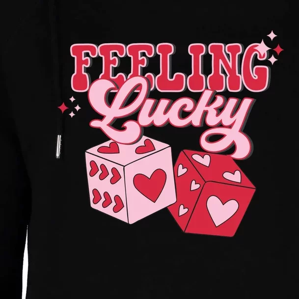 Feeling Lucky Hearts Dice Graphic Womens Funnel Neck Pullover Hood