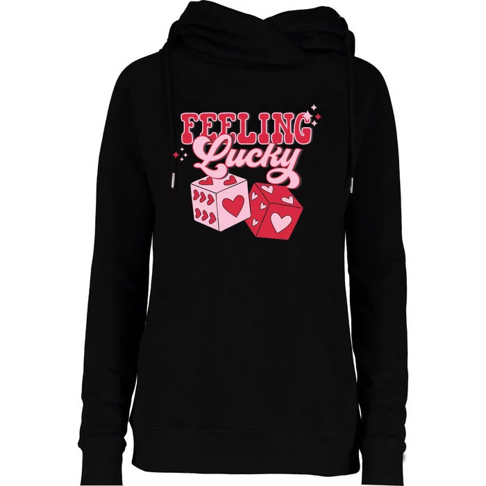 Feeling Lucky Hearts Dice Graphic Womens Funnel Neck Pullover Hood