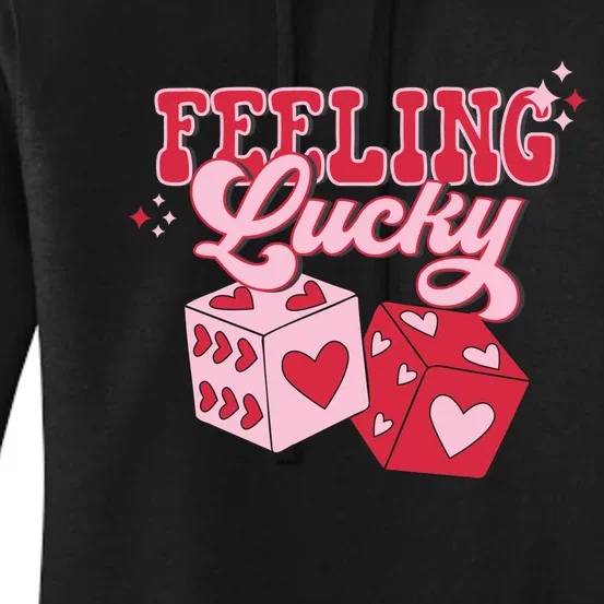 Feeling Lucky Hearts Dice Graphic Women's Pullover Hoodie